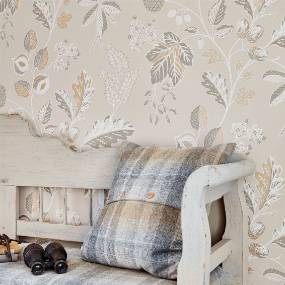 Warwick Leaf Wallpaper 216616 by Sanderson in Linen Beige