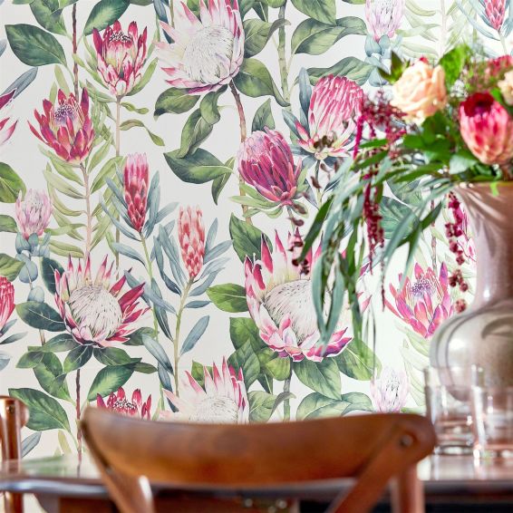 King Protea Wallpaper 216646 by Sanderson in Rhodera Cream