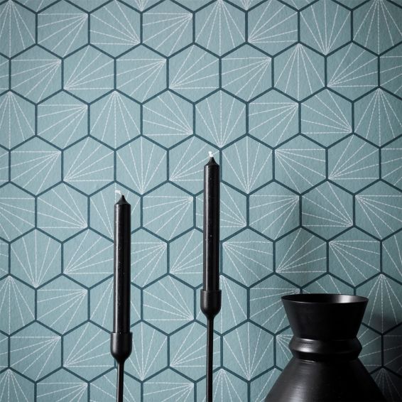 Aikyo Geometric Wallpaper 111920 by Scion in Coast Blue