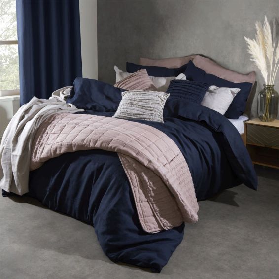 Lazy Linen Bedding Plain Navy Blue Duvet Cover and Pillowcase
