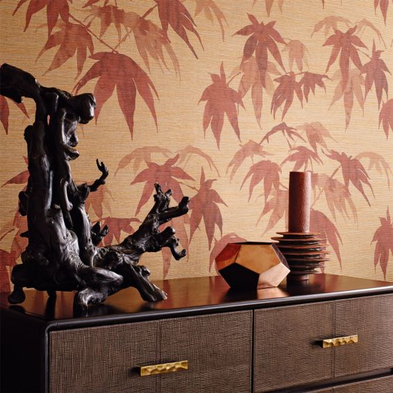 Acer Leaf Wallpaper 312496 by Zoffany in Red Wood Teal Blue