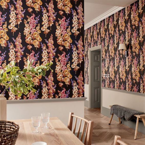 Hollyhocks Wallpaper 217032 by Sanderson in Copper Rhodera
