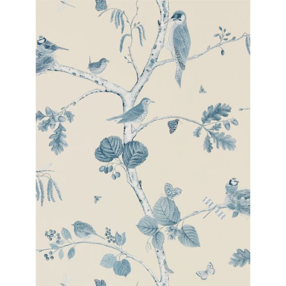Woodland Chorus Wallpaper 215705 by Sanderson in Indigo Blue