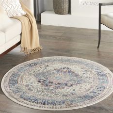 Vintage Kashan Traditional Circle Rugs VKA07 by Nourison in Ivory Blue