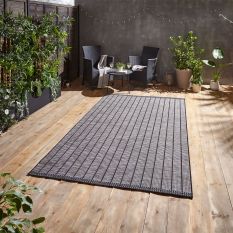 Santa Monica A041 Indoor Outdoor Stripe Rug in Black