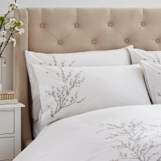 Pussy Willow Sprig Embroidered Bedding Set by Laura Ashley in Dove Grey