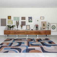 Louis De Poortere Geometric Nuance Module Rugs 9196 in Camel Blue