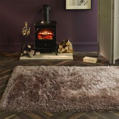 Extravagance Shaggy Modern Plain Rugs in Mink Brown