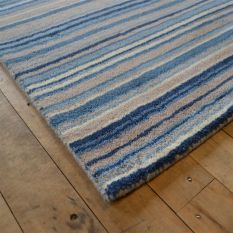 Fine Stripes Modern Wool Hallway Runner in Blue