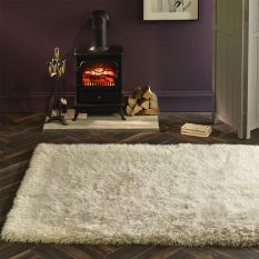 Extravagance Shaggy Modern Plain Rugs in Ivory