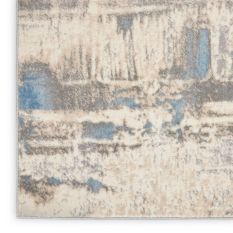 Solace SLA07 Distressed Abstract  Runner Rug in Ivory Grey Blue