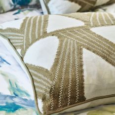 Kanoko Embroidered Cushion by Zoffany in Green Stone