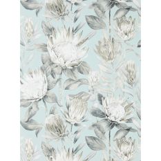 King Protea Wallpaper 216645 by Sanderson in Aqua Linen Beige