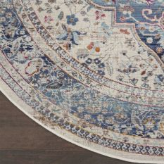Vintage Kashan Traditional Circle Rugs VKA07 by Nourison in Ivory Blue
