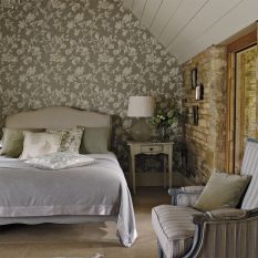 Magnolia and Pomegranate Wallpaper 215722 by Sanderson in Silver Linen Beige