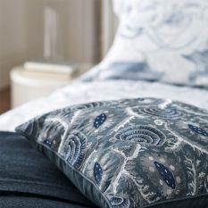 Suzani Embroidered Cushion by Zoffany in Como Blue