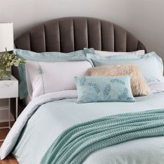 Restore Embroidered Leaf Cushion By Katie Piper in Aqua Green