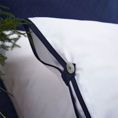 Komoro Plain Ribbon Piping Cotton Bedding in White Midnight Blue