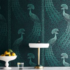 Pavo Parade Wallpaper 116 8028 by Cole & Son in Metallic Petrol blue