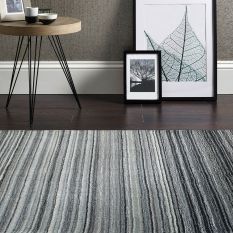 Fine Stripes Modern Pattern Wool Rugs in Grey