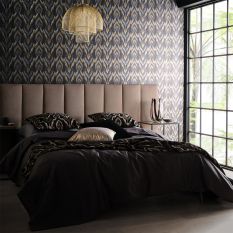 Velluto Wallpaper W0170/02 by Clarke & Clarke in Noir Black