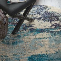Celestial Modern Abstract Circle Round Rugs CES02 in Ivory Teal blue by Nourison