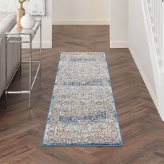 Quarry QUA11 Traditional Distressed Runner Rugs in Ivory Blue by Nourison