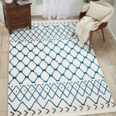 Kamala Rugs DS500 by Nourison in White and Blue