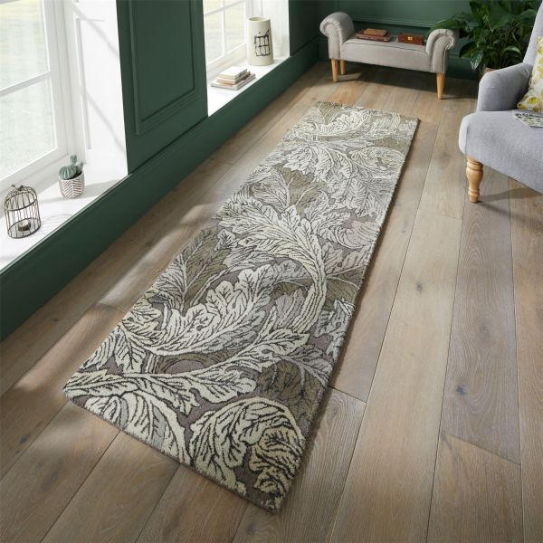 Acanthus Wool Runner Rugs 126904 in Mole By William Morris