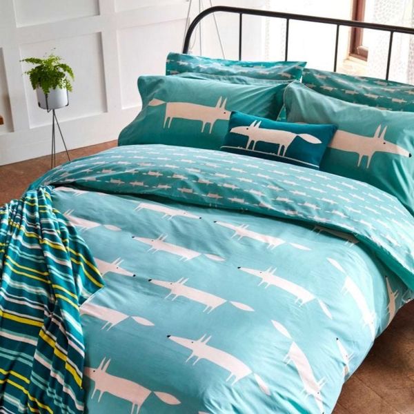 Mr Fox Bedding and Pillowcase By Scion in Teal