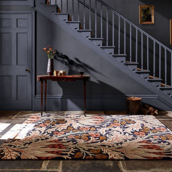 Artichoke Floral Rugs 127103 in Amber Charcoal By William Morris