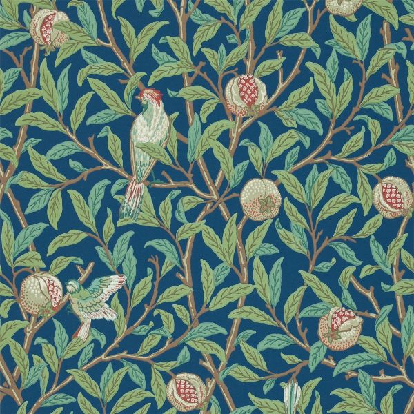 Bird & Pomegranate Wallpaper by Morris & Co in Blue Sage
