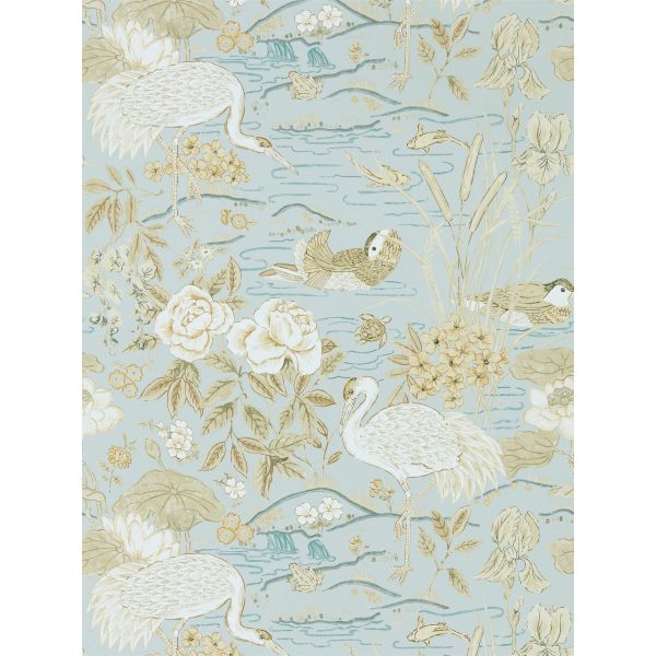 Crane and Frog Wallpaper 217125 by Morris & Co in Sky Honey