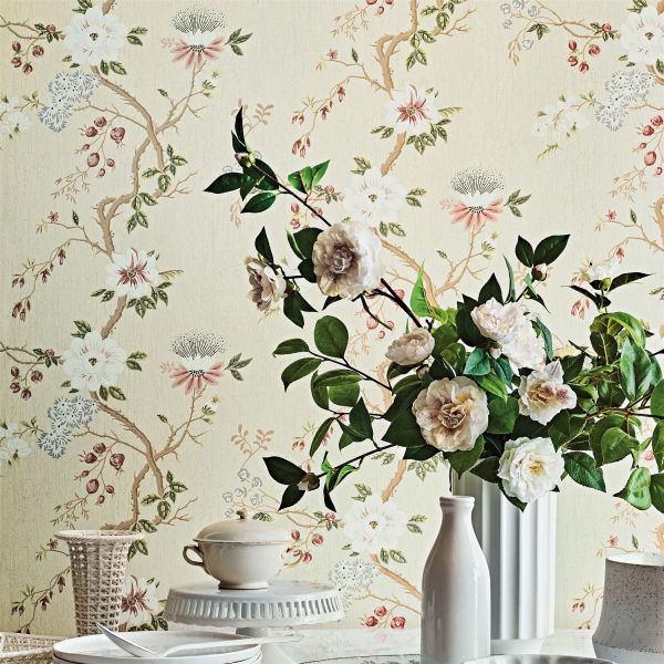 Camellia Wallpaper 8024 by Cole & Son in Coral Duck Egg