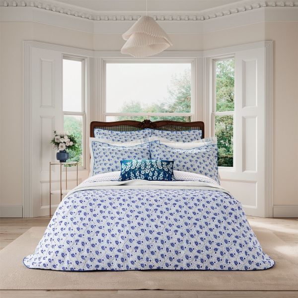 Swanwick Floral Bedding by V&A in Indigo Blue & White