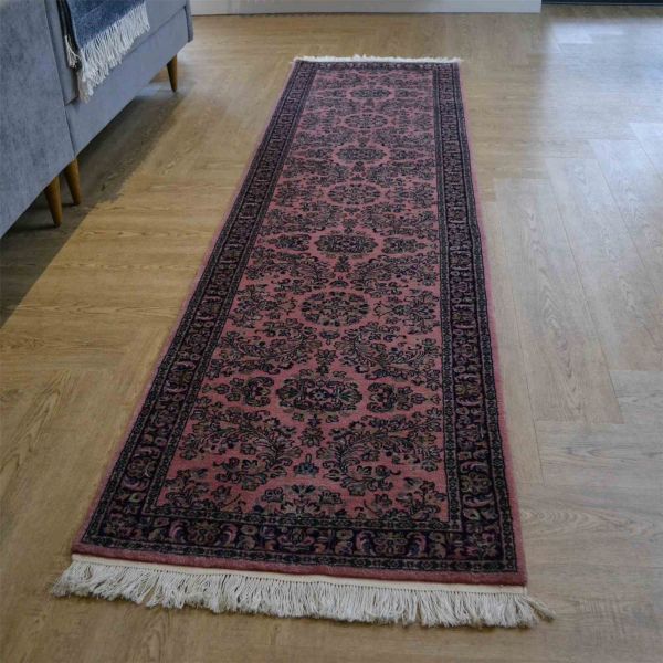 Sarouck Traditional Hand Knotted Wool Runner Rug in Rose Pink
