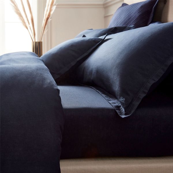 Muro Fine Lines Cotton Plain Fitted Sheet in Midnight Blue