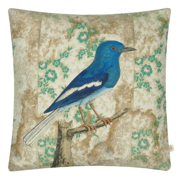 Wallpaper Birds Cushion in Sepia Blue by John Derian