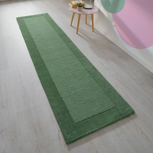 Colours Bordered Wool Runner Rug in Green