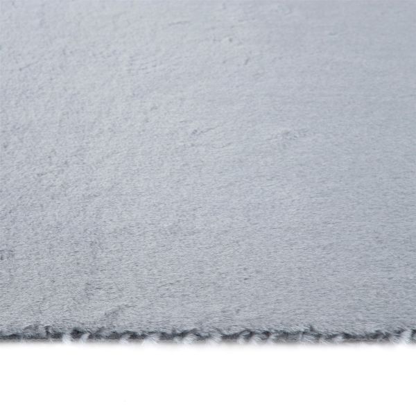 Origins Washable Faux Fur Plain Runner Rug in Grey