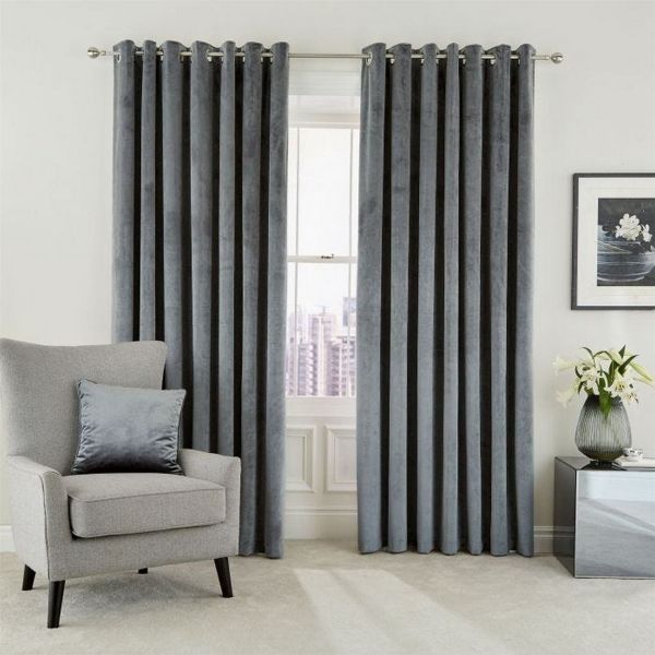 Escala Lined Eyelet Curtains in Steel Grey by Helena Springfield