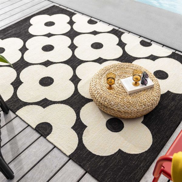 Spot Flower Floral Outdoor Rugs 460805 Black by Orla Kiely