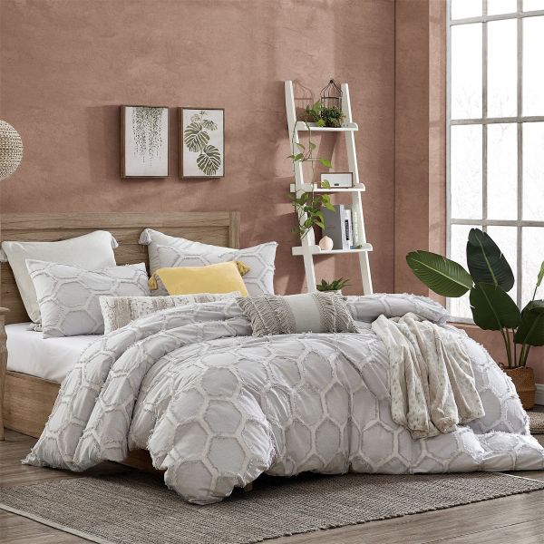 Clipped Honeycomb Cotton Bedding by Peri Home in Grey