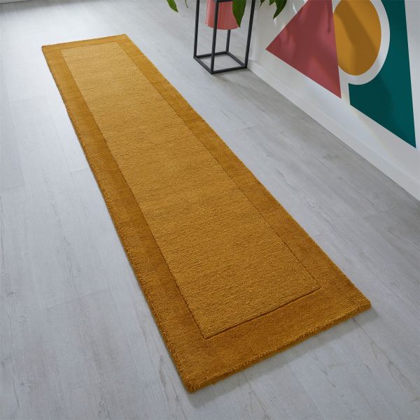 Colours Bordered Wool Runner Rug in Mustard Yellow