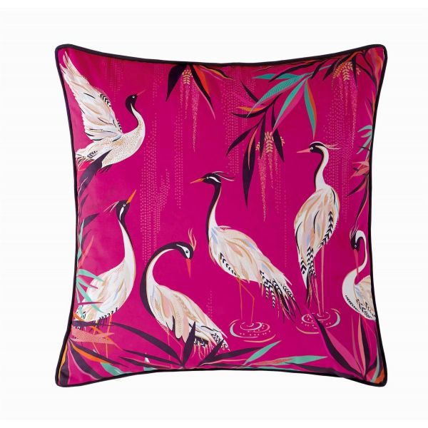 Heron Pink Feather Cushion By Sara Miller in Pink