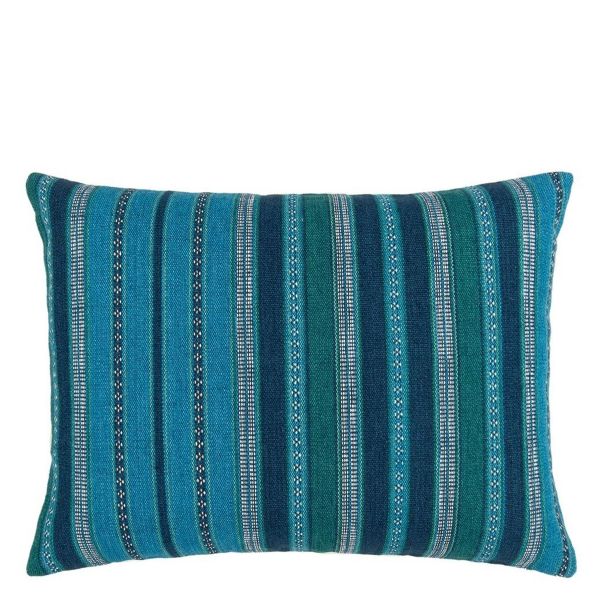 Almacan Stripe Cushion by William Yeoward in Peacock Blue