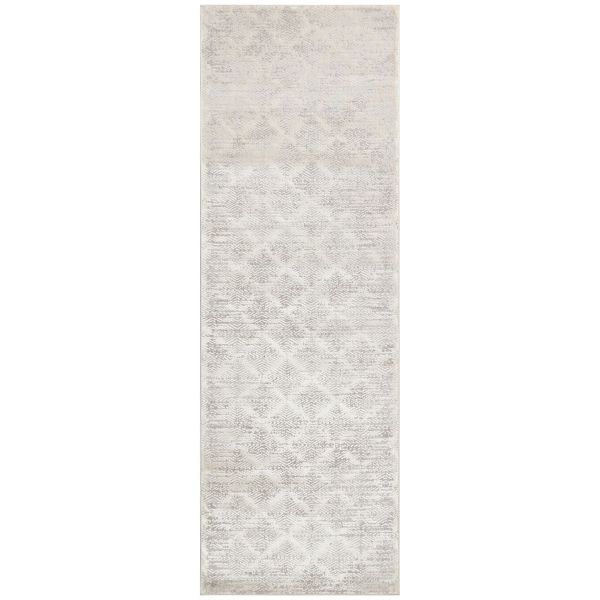 Luzon Distressed Geometric LUZ807 Runner Rugs in Grey Ivory