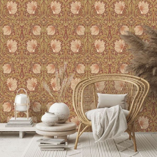 Pimpernel Wallpaper 210386 by Morris & Co in Brick Olive Green