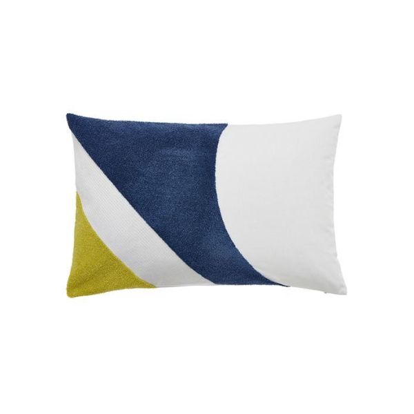 Embroidered Geo Cushion by DKNY in Fennel & Navy