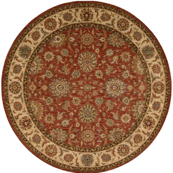Living Traditional Bordered Treasure Round Rugs by Nourison LI05 in Rust